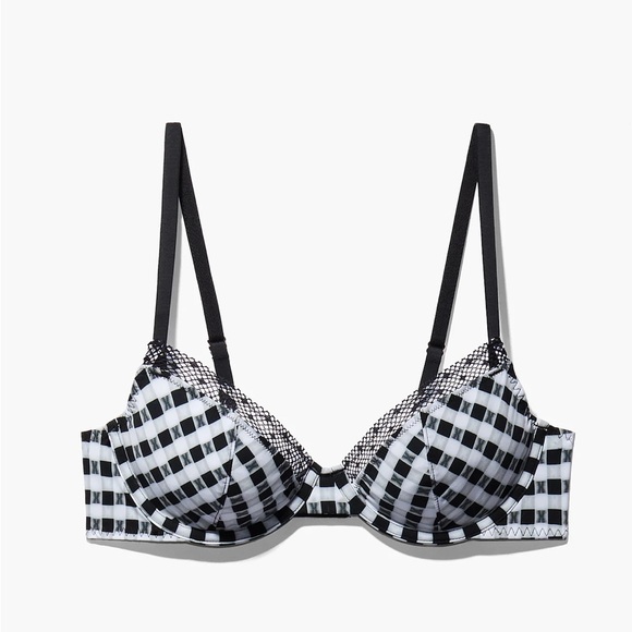 Savage X Fenty Black & White CHECK'D OUT PRINT Plunge Bra & Crotchless Panty Set - Picture 4 of 11